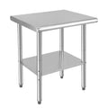 Stainless Steel Catering Table, Commercial Work Table with Double Layer, Heavy Duty Food Prep Workbench w/Non-Slip Footpads