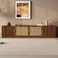 GDFStudio Eliana 78 Mid-Century Modern TV Stand with Rattan Doors & Adjustable Shelf