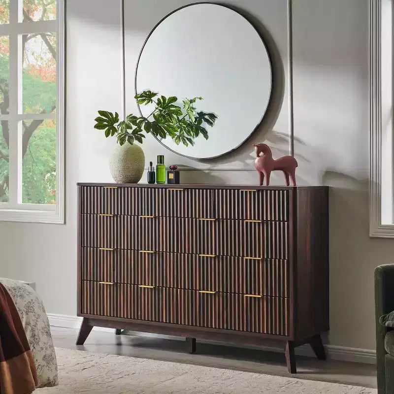 BALHAM TRADE-Curved Profile Fluted 9 Drawer Dresser 54 Tall Modern Chest Wood Organizer