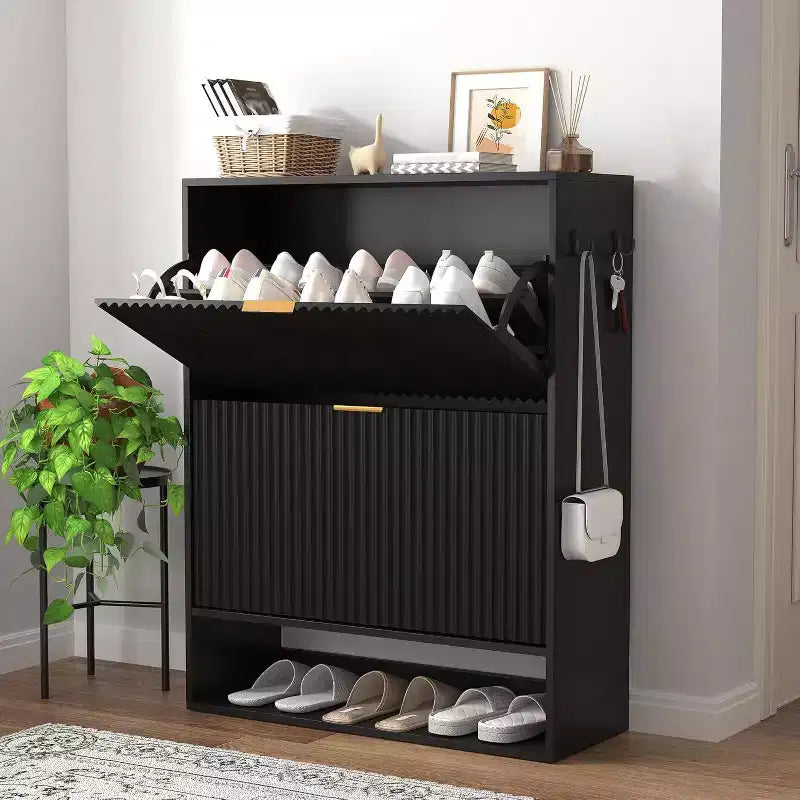 Meuble à chaussures de 80 cm de large avec 2 tiroirs basculants, meuble de rangement de chaussures fin et caché, parfait pour le salon, le couloir, l'entrée