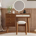 MAYEERTY 39 Retro Wooden Dressing Table with 3 Storage Drawers and Rectanglar Rattan Drawer for Bedroom Walnut