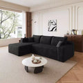 MAYEERTY 95 Black Cloud Sectional Sofa, U-Shaped Corduroy Upholstered Deep Seat Couch, No Assembly for Living Room