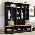 Clihome Wide Design Hall Tree with Storage Bench with 8 Hooks for Entryway