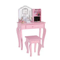 Kids Vanity Table with Lighted Mirror and Stool, Pretend Makeup Dressing Set with Storage for Girls Ages 38