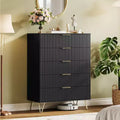 5-Drawer Fluted Dresser, Tall Wave Pattern Vertical Organizer for Bedroom, Black
