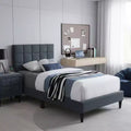 GDFStudio Ethan Contemporary Brushed Linen Upholstered Platform Bed with Adjustable Headboard
