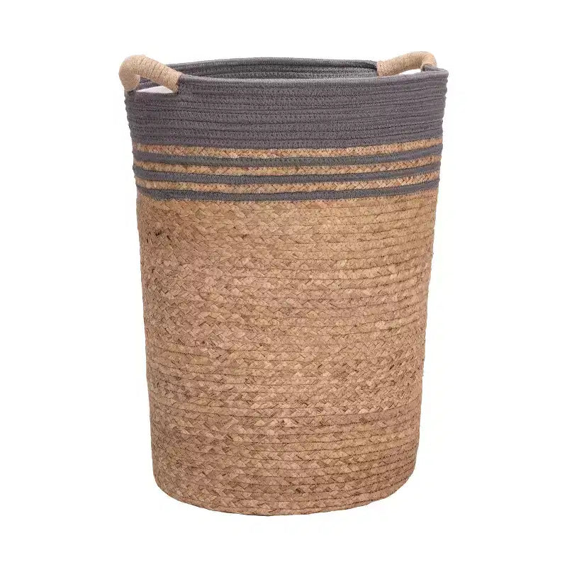 Seville Classics Natural Water Hyacinth and Rope Round Hamper with Liner