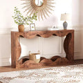 Scalloped Console Table for Entryway, Slim Wooden Modern Sofa Table Behind Couch with Storage Shelf, Hallway TV Console for Entrance, Living Room