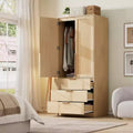 Wardrobe Closet, Modern Wooden Armoire with 3 Drawers & 2 Doors for Hanging Clothes