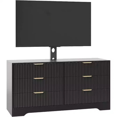 47 Fluted TV Stand - Wood Entertainment Center with 6 Drawers, Modern Media Console for 3285 Inch TVs Living Room Furniture