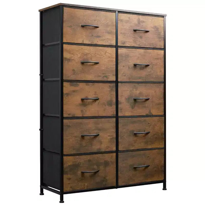 Metal Chest of Drawers with 10 Drawers, Compartments for Fabric, Modern Industrial Wardrobe for Bedroom, Closet, Living Room, Hallway and Dormitory