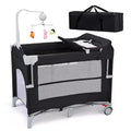 Karl Home 5 In 1 Baby Bedside Crib Sleeper in Black With Diaper Changing Table