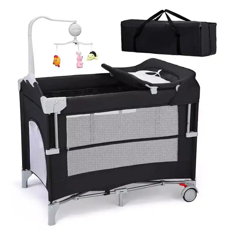 Karl Home 5 In 1 Baby Bedside Crib Sleeper in Black With Diaper Changing Table
