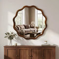Miroir décoratif rond ondulé en bois massif de 24 pouces, pour chambre, salle de bain, salon, entrée