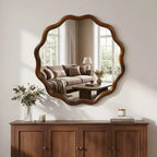 Miroir décoratif rond ondulé en bois massif de 24 pouces, pour chambre, salle de bain, salon, entrée