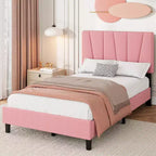 Bed Frame for Kids, Wooden Slats Support Platform Bed Frame,Linen Upholstered Headboard,Modern Style, No Box Spring Needed