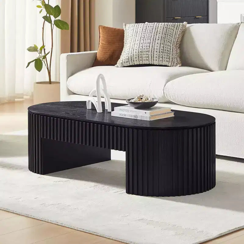 Oval Coffee Table Relief Cocktail Table Center Table Minimalist Accent Table Sofa Side Table with Drawer - ModernLuxe