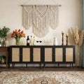 Set of 2 Modern Rattan Sideboard Buffet Cabinet  47.2 Farmhouse Credenza with Adjustable Shelves, Coffee Bar Storage Cabinet