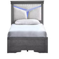 Passion Furniture Lorana Gunmetal Gray Wood Frame Twin Platform Bed with LED Lighted Headboard