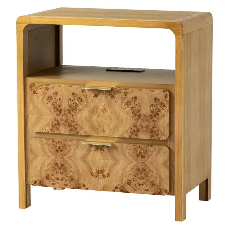 COZAYH Farmhouse 3 Drawer Dresser, Rustic Vintage Nightstand, Home Bedroom Wooden Side Table Burl Finish Vintage Accent, Natural