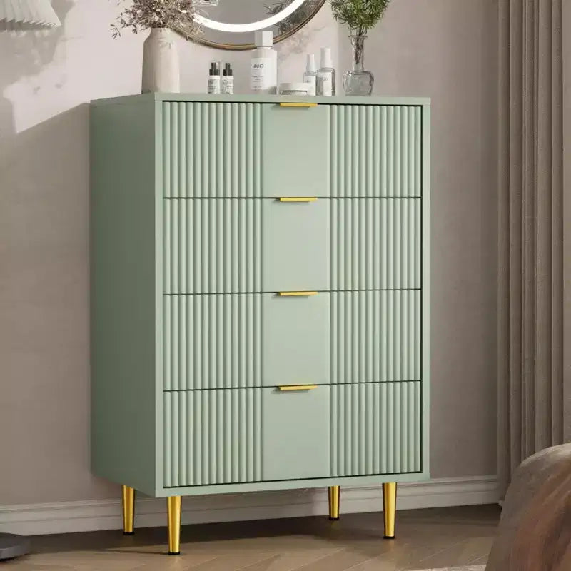 Fluted 5 Drawers Dresser for Bedroom, Modern Tall Chest of Drawers with Wood Grain, Farmhouse Wooden Vertical Dresser for Closet, Hallway