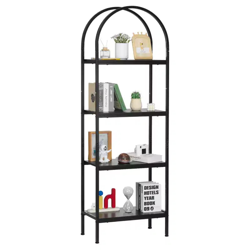 VEVOR Open Bookshelf, 4-Tier, Arched Bookcase Storage Shelves with Metal Frame, Industrial Metal Book Organizer, Freestanding Display Rack, Black