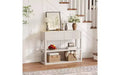 GustoWave 34.6 Tall Console Table with 3-Tier Shelves & 2 Drawers, Fluted Entryway Table, Narrow Wood Sofa Table for Hallway, Foyer, White Grey