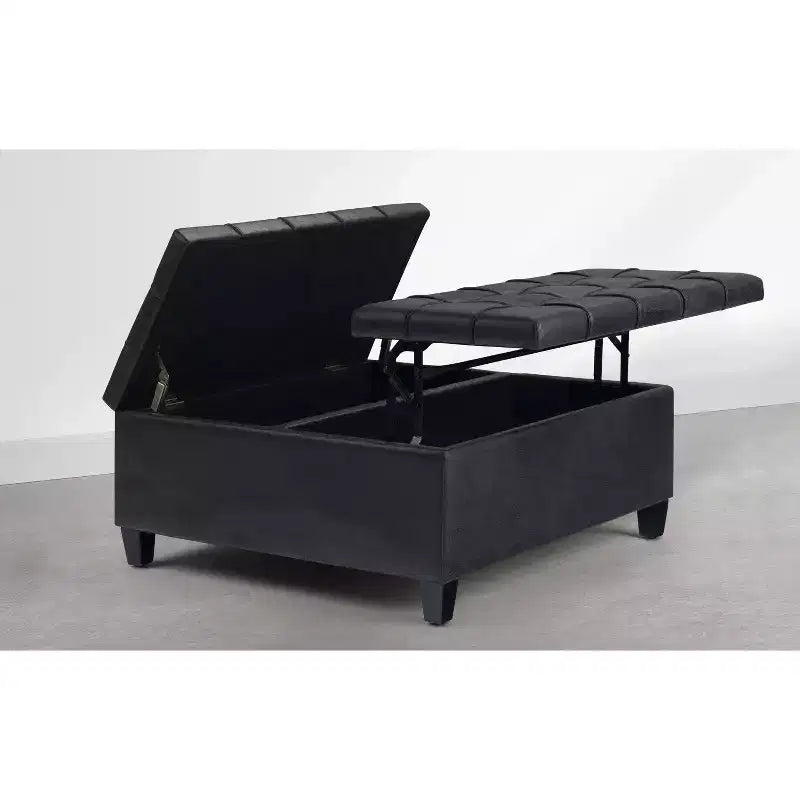 Harrison 36 inch Wide Upholstered Solid Wood Square Storage Ottoman, Distressed Graphite Black