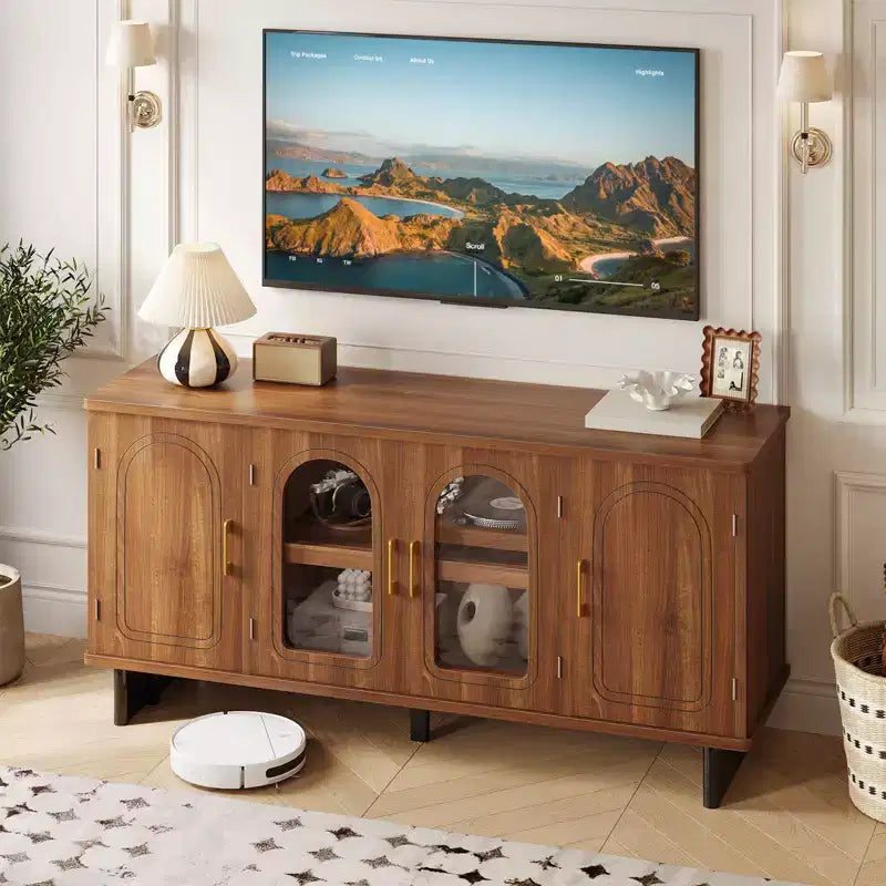 Bestier 60 TV Stand for 65 TV, Entertainment Center Modern Media Console Cabinet with Glass Doors & Adjustable Shelves for Living Room & Bedroom