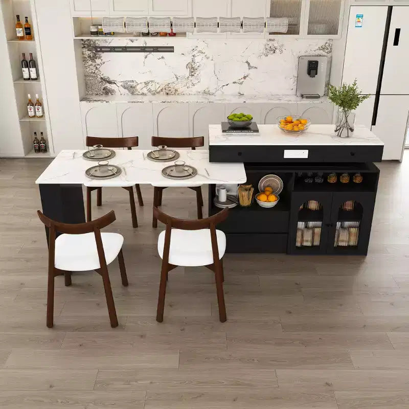 GDFStudio Bruno Modern Extendable and Rotating Kitchen Island Set with 4 Solid Wood Chairs