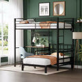 Lit superposé métallique double Karl Home avec bureau, tiroirs, bande LED, station de recharge USB, garde-corps et échelle