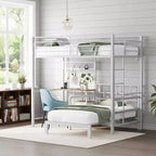 Karl Home Twin Size Metal Bunk bed with Desk,Drawers,LED Strip,USB Charging Station, Guardrails and Ladder