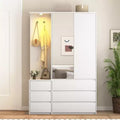 JVNOXK Modern White Wooden Wardrobe Closet 71.7 H, 2 Doors 6 Drawers Bedroom Armoire with Hanging Rail & Storage Shelves