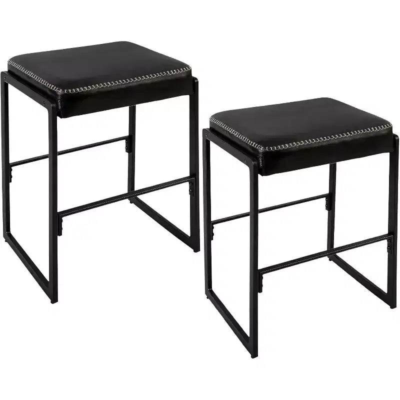 26-Inch Mid-Century Bar Stools Set of 2, Modern Synthetic Leather Counter Height Stools with Stitching for Kitchen Island, Dining Room & Home Bar