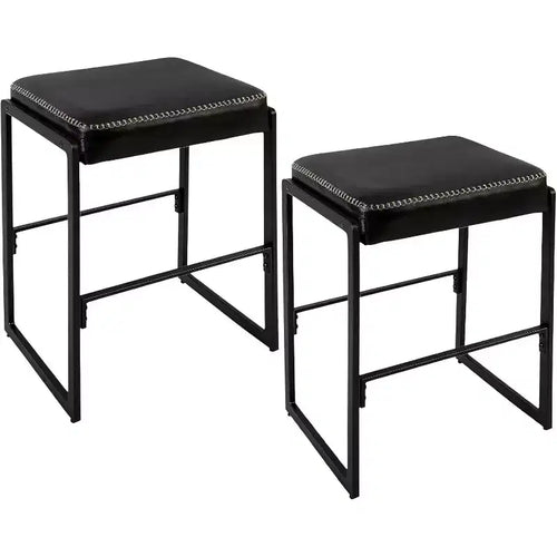 26-Inch Mid-Century Bar Stools Set of 2, Modern Synthetic Leather Counter Height Stools with Stitching for Kitchen Island, Dining Room & Home Bar