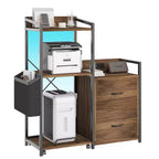 2-Drawer File Cabinet C Letter/Legal/A4 Size, with Power Strip, LED Lights & Open Shelf for Home Office, Printer & Shredder Storage