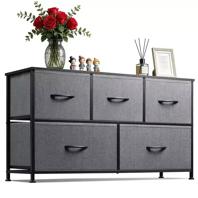 Acekool Bedroom 39.4in Wide 5 Drawer Fabric Dresser, Metal Frame Storage Organizer Unit for Closet Living Room Hallway
