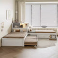 GDFStudio Parker L-Shaped Platform Bed with Storage Cabinets, Desk, Trundle and LED Light, Twin Size