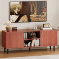 TV Stand Console, Wooden Fluted Media Console Table, Mid Century Entertainment Center with Adjustable Shelf and Storage for Bedroom Living Room