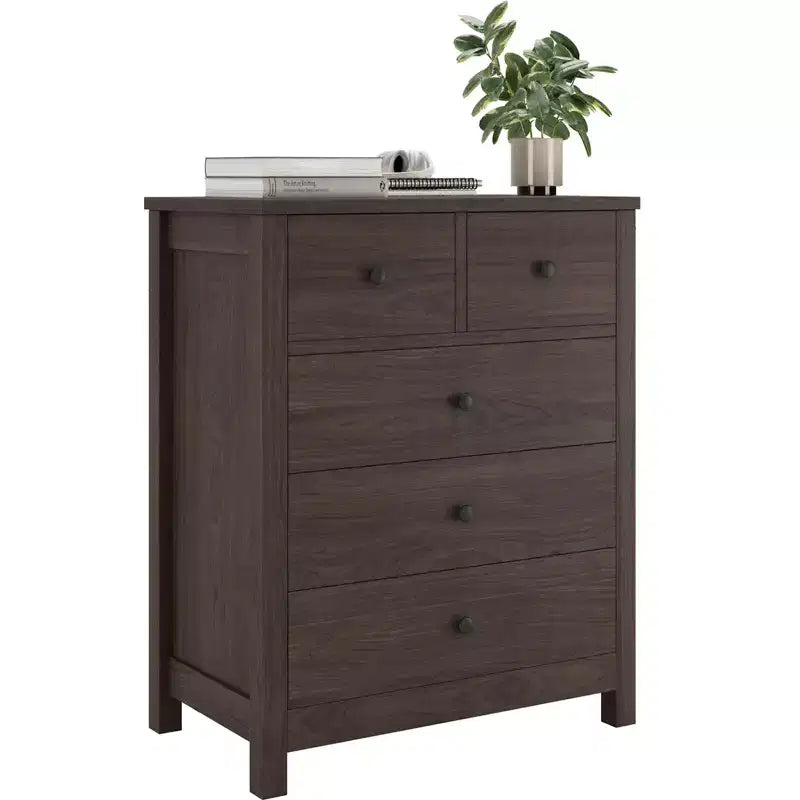Drawer Chest Dresser, 5-Drawer Wood Nightstand, Storage Organizer for Bedroom & Living Room, 29''L15.5''W37.3''H