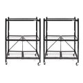 Origami Heavy Duty Foldable 3 Tier Metal Shelf Wire Rack Storage Unit Organizer with 3 Inches Wheels for Garage, Basement, or Laundry Room, Pewter