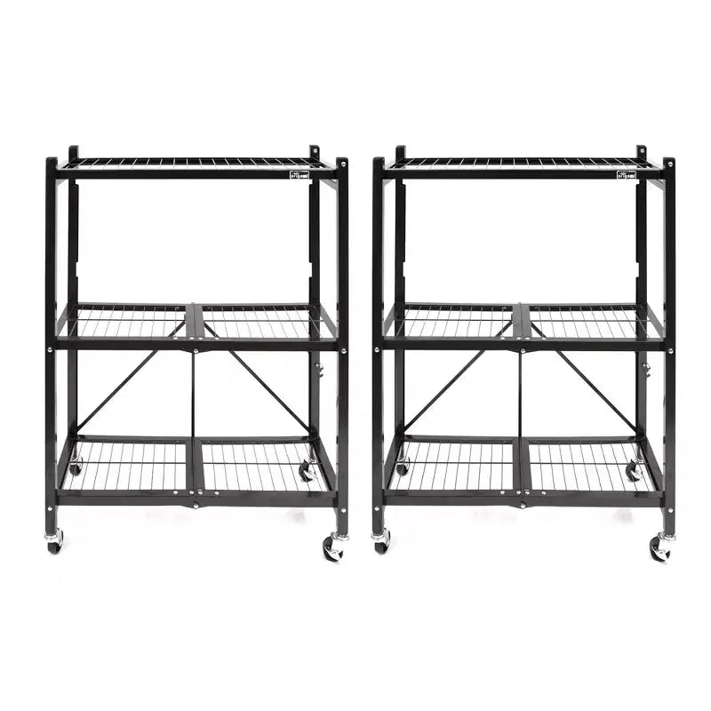 Origami Heavy Duty Foldable 3 Tier Metal Shelf Wire Rack Storage Unit Organizer with 3 Inches Wheels for Garage, Basement, or Laundry Room, Pewter