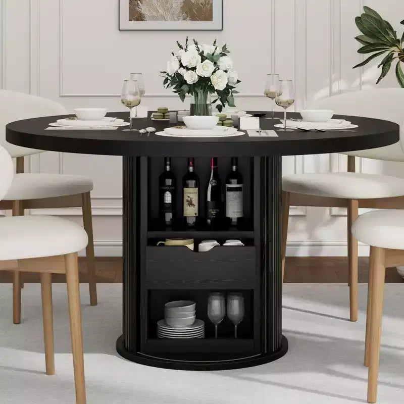 COZONY 47 Round Dining Table with Storage, Farmhouse Kitchen Table for 4-6, Circle Table with Shelf and Drawer for Dining Room