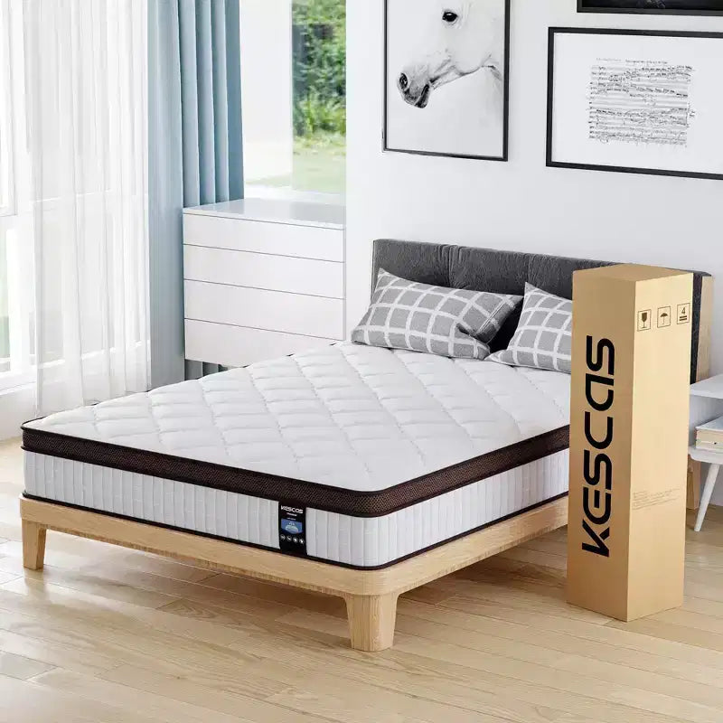 Kescas Euro Top 8 Individually Pocket Innerspring Hybrid Mattress - Compatible with Platform Bed, Box Spring, or Slat Base