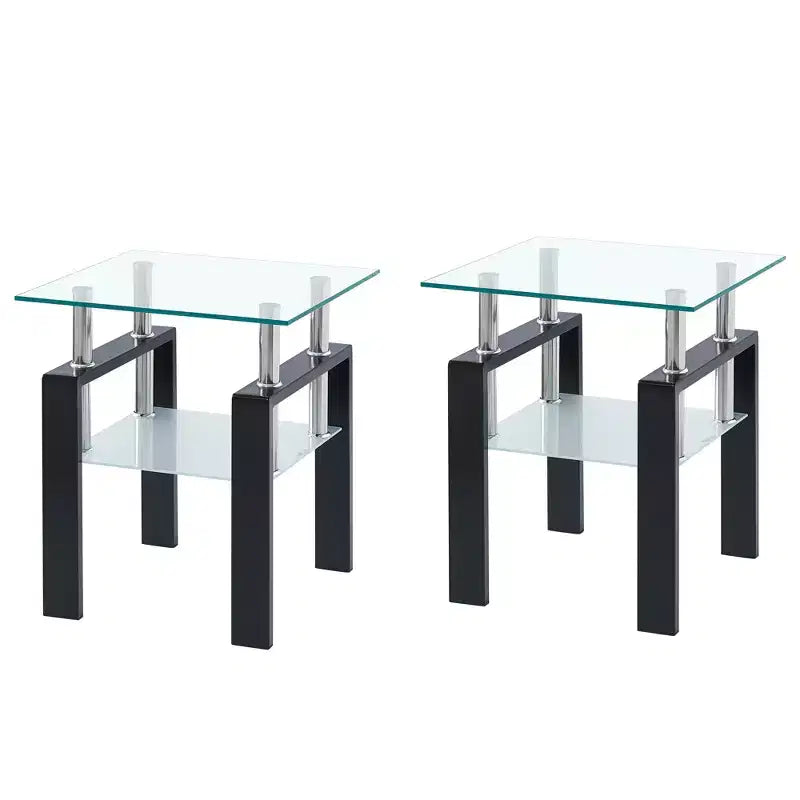 Set of 2 Clear Tempered Glass End Tables, Modern Side Tables for Living Room and Bedroom