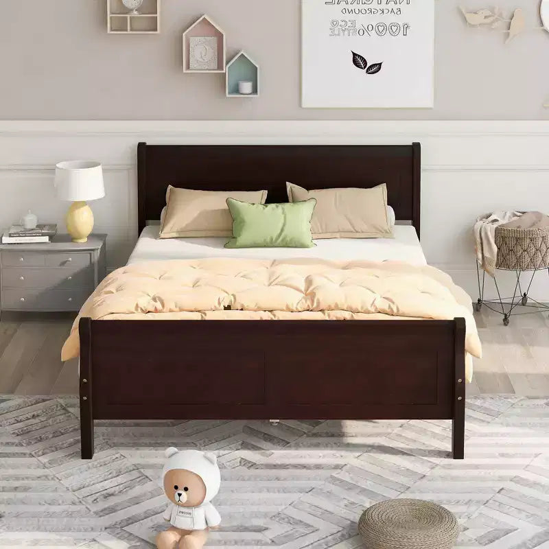 FAMYYT Queen Size Wood Platform Bed With Headboard, Easy Assembly, Espresso