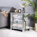 Karl Home Silver Mirrored MDF Nightstand 3 Drawers Crystal Trim 23x13.8x24.8 Inch