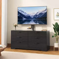 TV Stand with Mount & 6 Drawers, Adjustable Entertainment Center for Up to 75 TVs, Wooden Media Console Table for Living Room Bedroom, Black