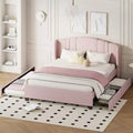 FAMYYT Queen Size Upholstered Platform Bed With One Twin Trundle and 2 Drawers, Easy Assembly