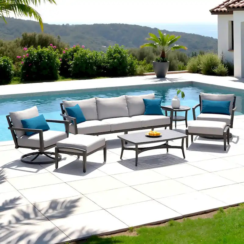 Salon de jardin Venetia 7 pièces Sunbrella avec fauteuils pivotants